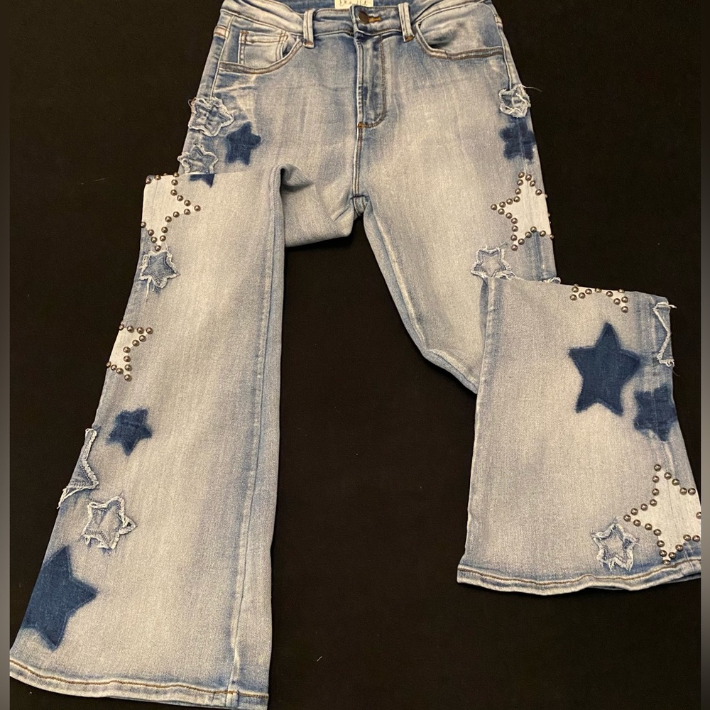 Oli & Hali Super Star Studded High Rise Denim Flare Jeans Size Medium